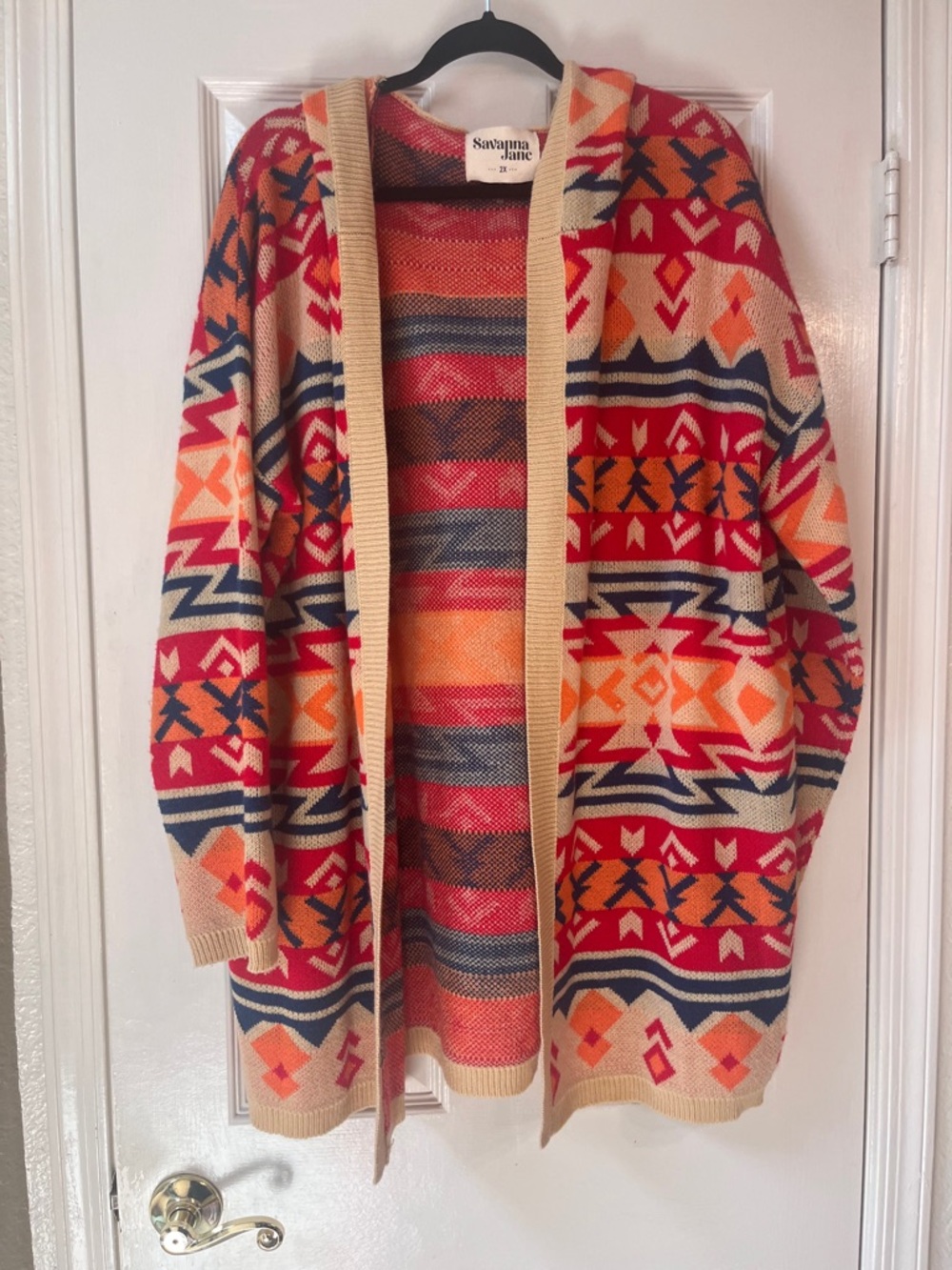 Savanna Jane  Red & Orange Aztec Cardigan Sweater